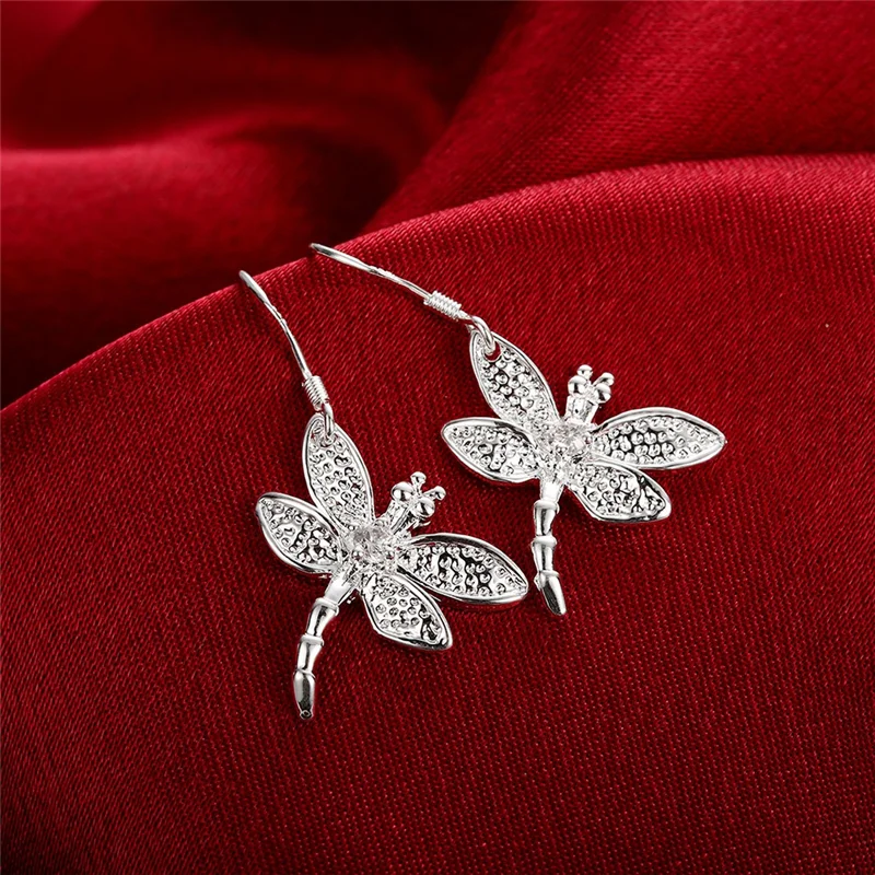 DOTEFFIL 925 Sterling Silver Dragonfly Drop Earrings For Woman Jewelry