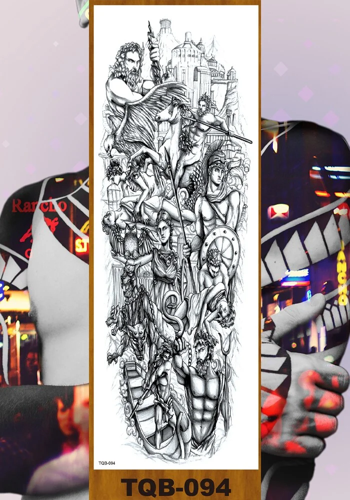 Full Flower Arm Temporary Tattoos Stickers Man Woman Girls Body Leg Fake Tatoo Buddha Bodhisattva Valkyrie Warrior Goddess DIY