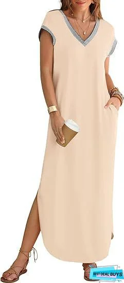 Loose Waistband Patchwork Lace Short Sleeve Long Dress White Dresses