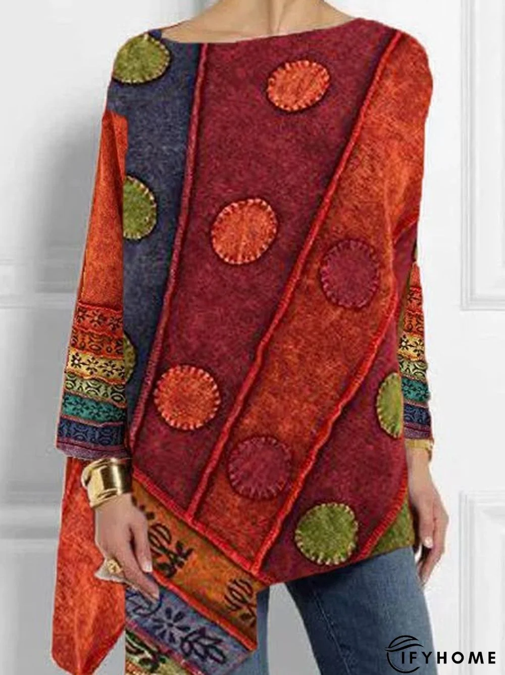 Women's Vintage Multicolor Long Sleeve Blouse | IFYHOME