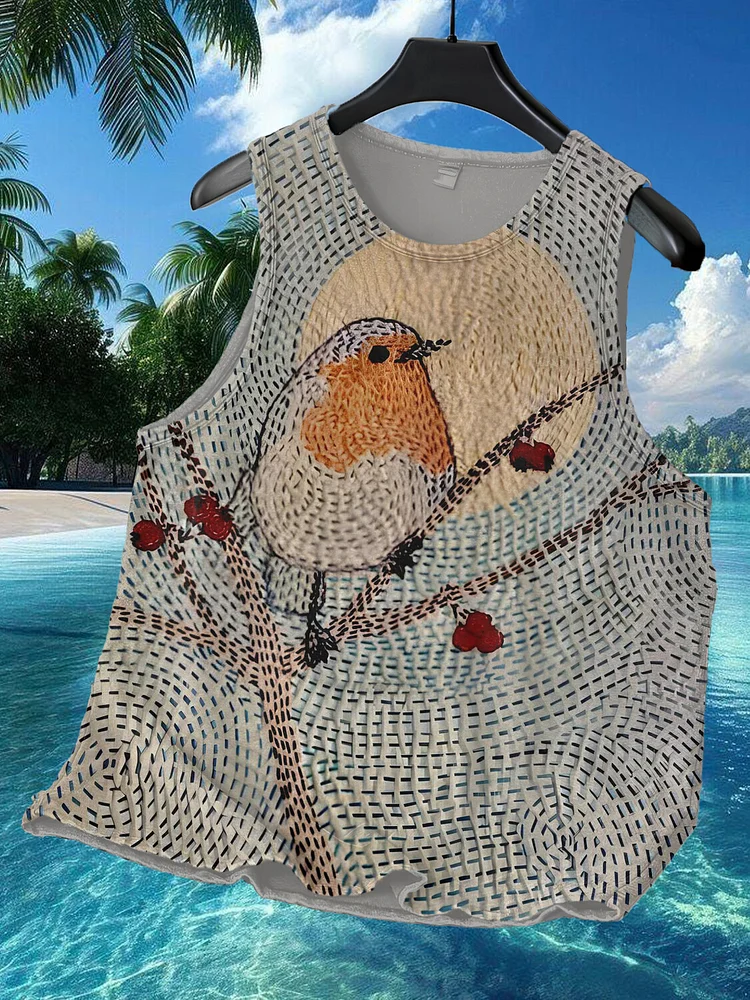 Men's Stitched Sparrow Art Print Tank Top