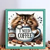 Coffee Cat-Partial 11CT Stamped Cross Stitch Bead Embroidery 36*36cm/14.17*14.17in tapestrymarket
