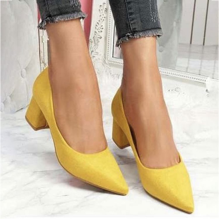 Pointed suede thick heel women's high heels