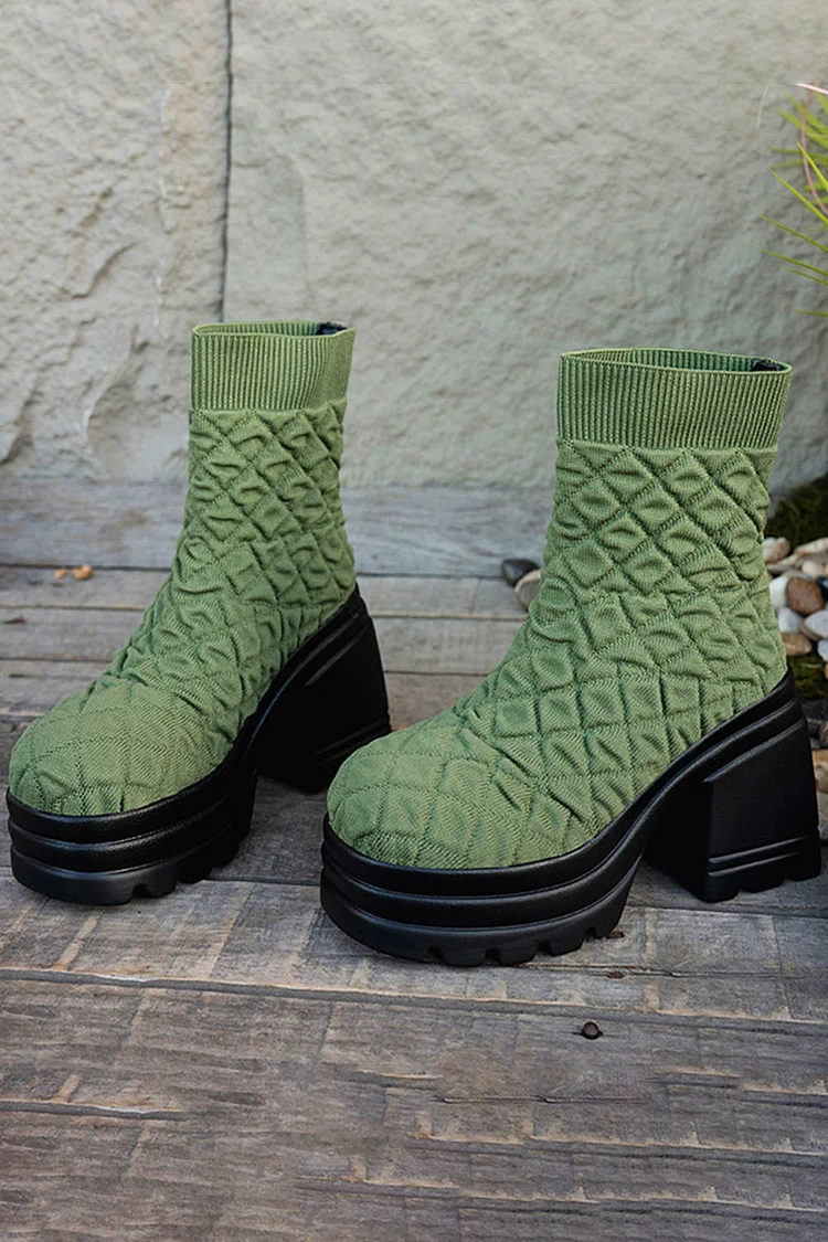 Fashionable Solid Color Round Toe Thick Heel Boots