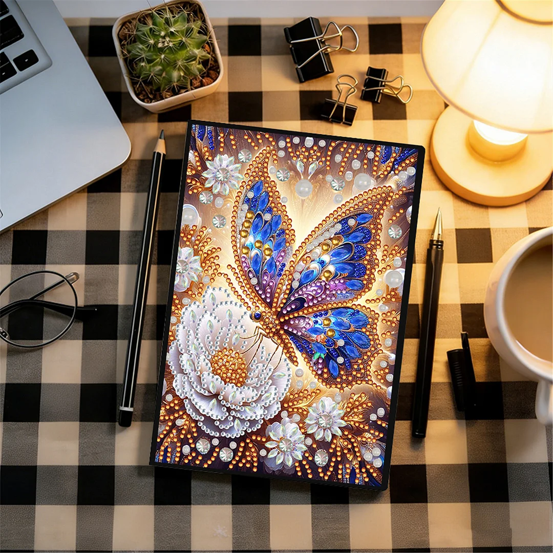 DIY Flower Diamond Painting Journals Notebooks 50 Pages A5 No Lines Special Shaped Diamond Art Kits for Beginners Craft Lovers and Artists (Butterflies Flowers)