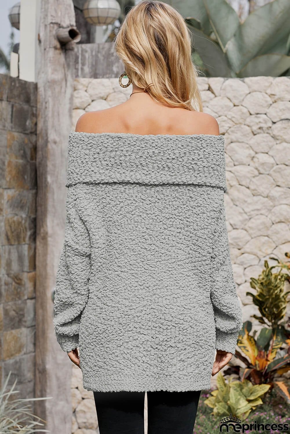 Fashion Gray Off The Shoulder Comfy Sweater