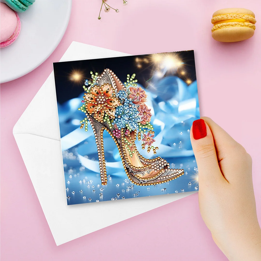 6pcs DIY High Heels DIY Diamond Painting Greeting Card for Friends Family Gift【With White Envelope】