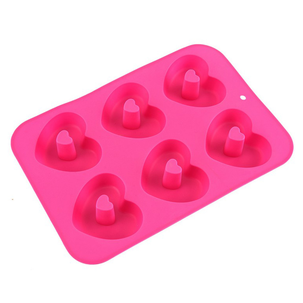 

6 Cavity Doughnut Heart (Pink Rose) Silicone Mold - Baking, 501 Original