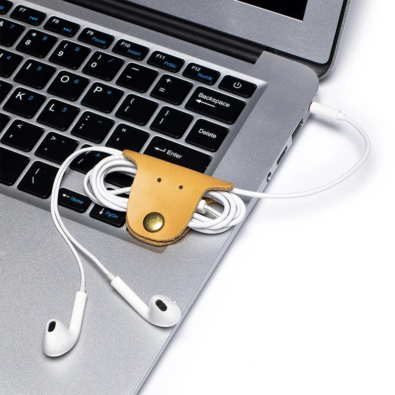 Leather Data Cable Headset Reel Small Cute Desktop Cord Manager Small Digital Accessories Binding Wire Cable Winder