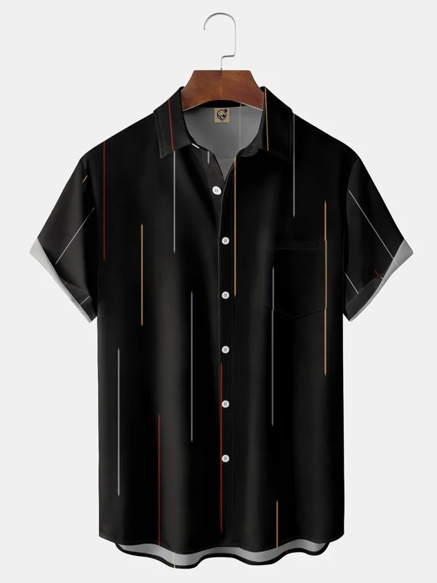 Line Chest Pocket Short Sleeve Casual Shirt
