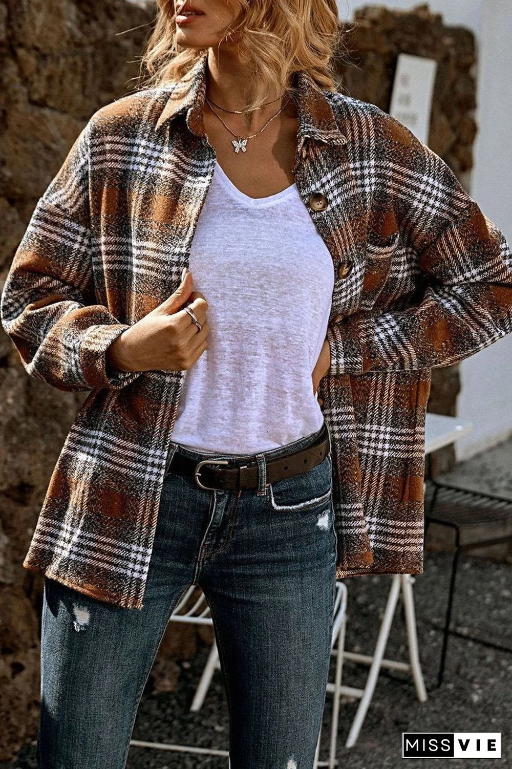 Casual Plaid Print Long Sleeve Coat