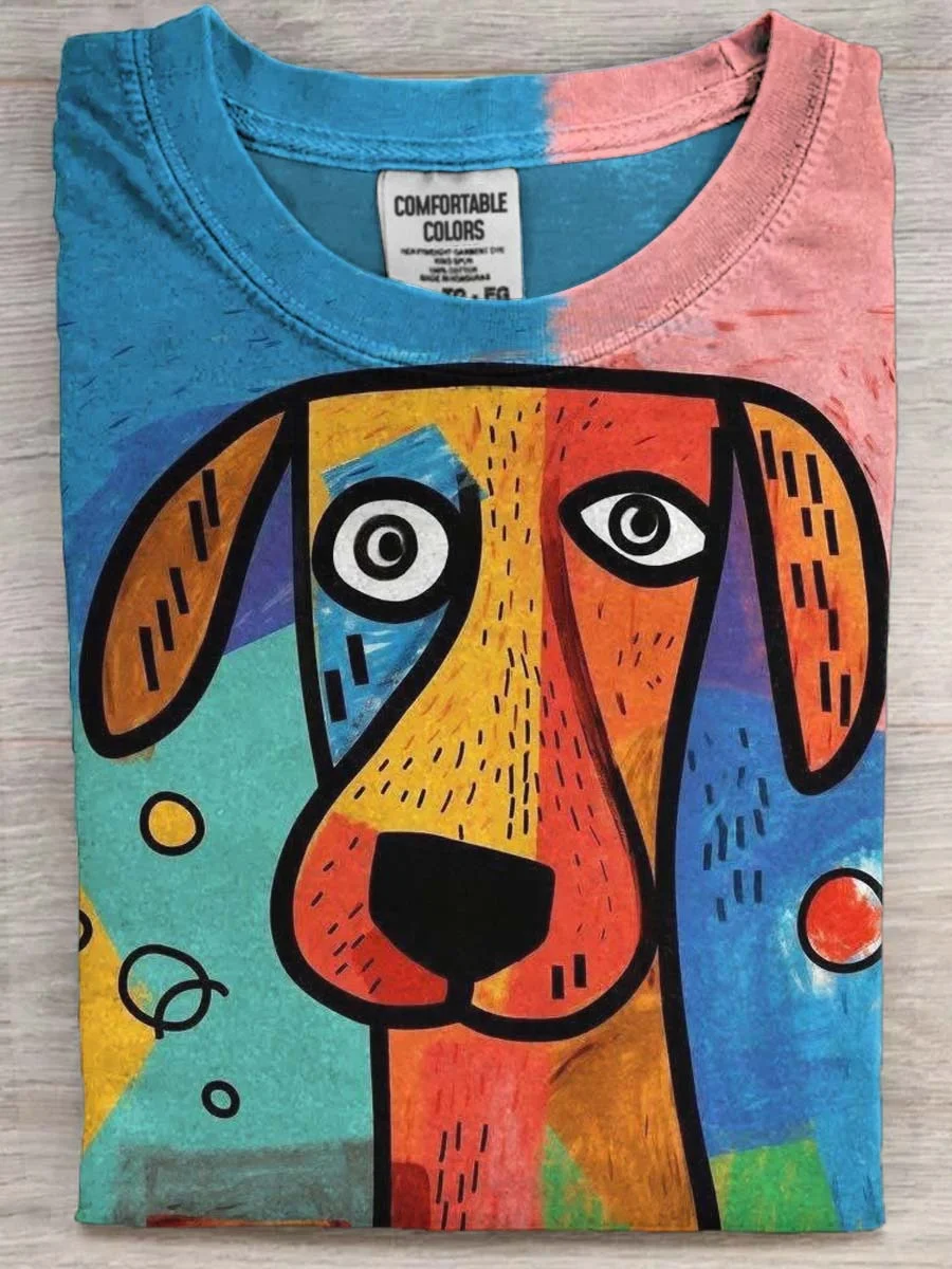 Eagerlys  Abstract Colorful Puppy Art Print T-shirt Eagerlys