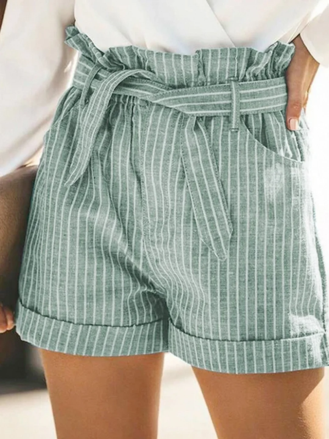 Women Striped cotton and linen casual shorts | EGEMISS