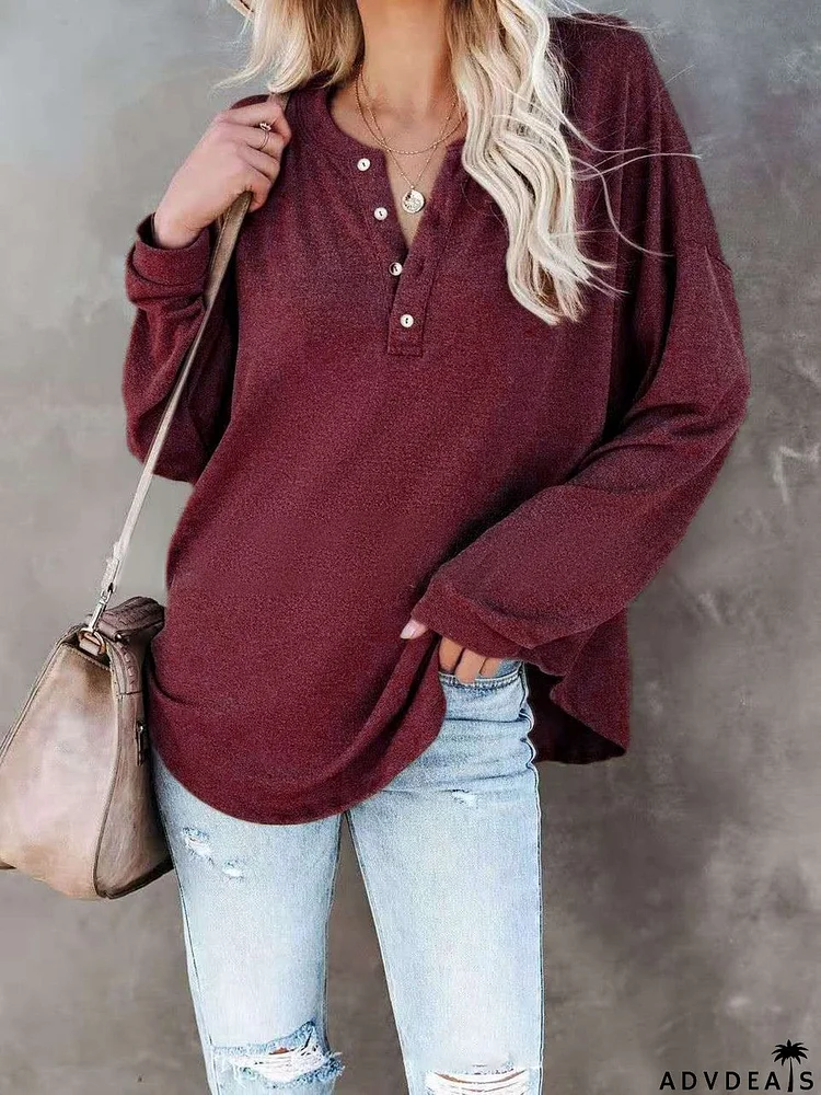 Buttoned Drop Shoulder Top