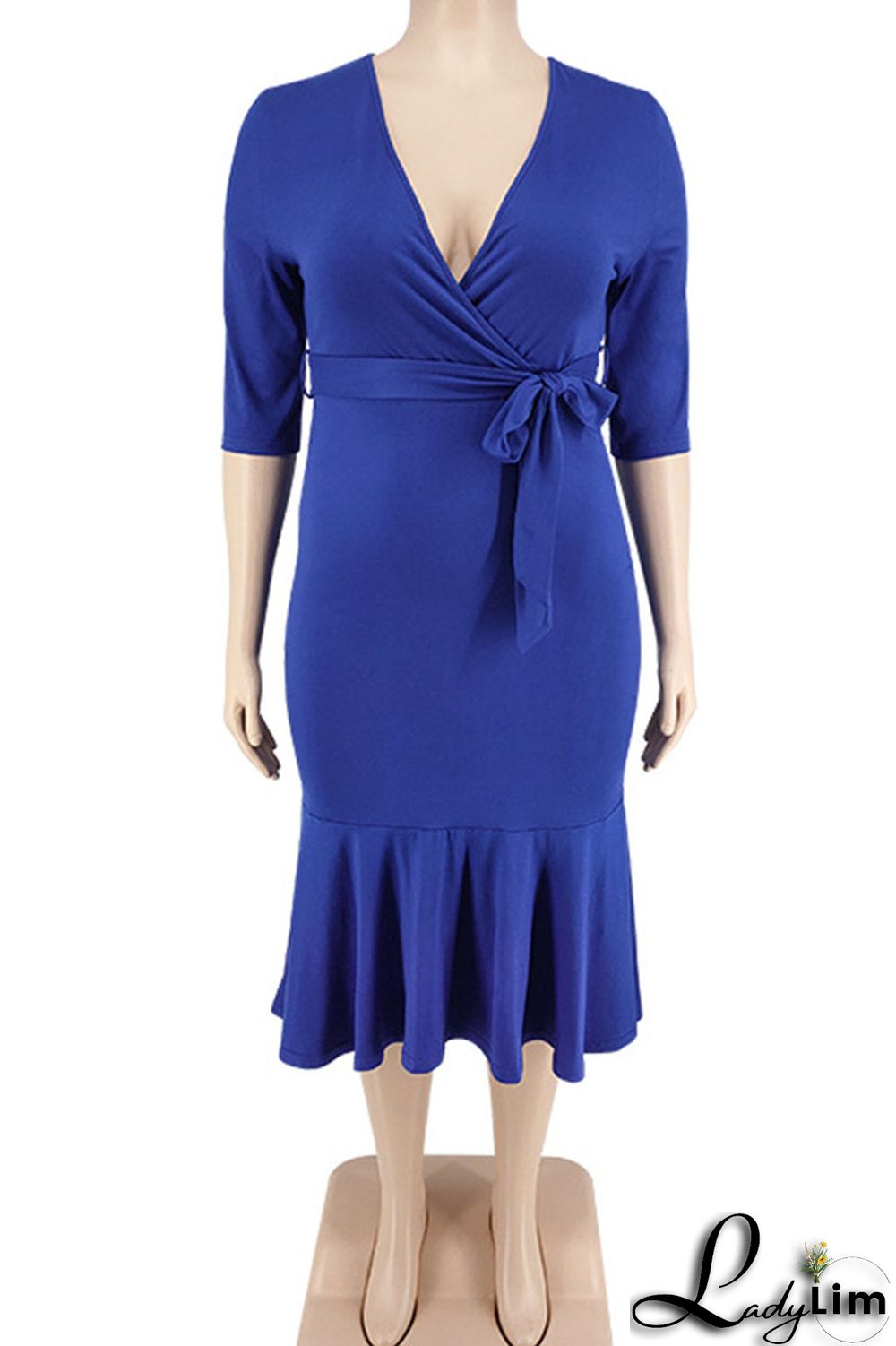 Black Casual Solid Bandage Patchwork Flounce V Neck Straight Plus Size Dresses