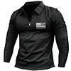 Men's Vintage American Flag Print Zip Lapel Long Sleeve T-Shirt by Inlyline