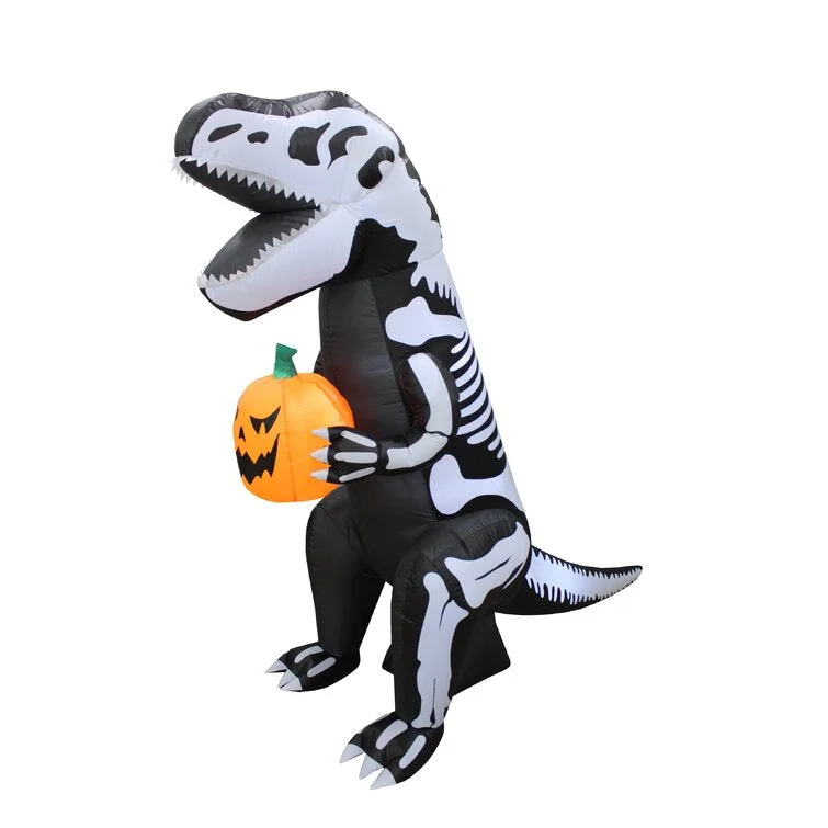 Skeleton Dinosaur with Pumpkin Yard Halloween Inflatable