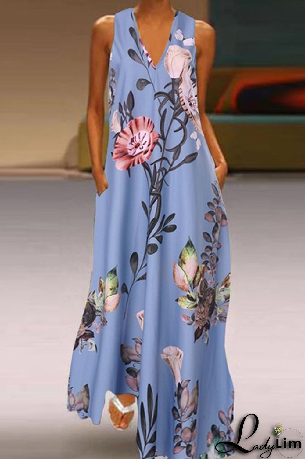 Yellow Casual Elegant Print Patchwork V Neck A Line Dresses