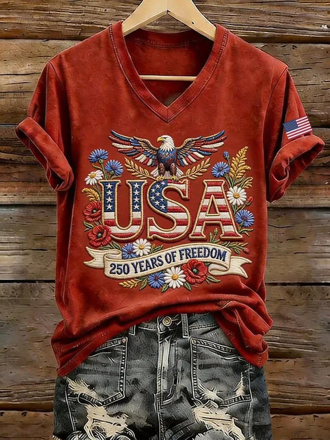 Women's USA 250th Years Independence And Freedom 1776-2026 Printed Short-Sleeve T-Shirt 