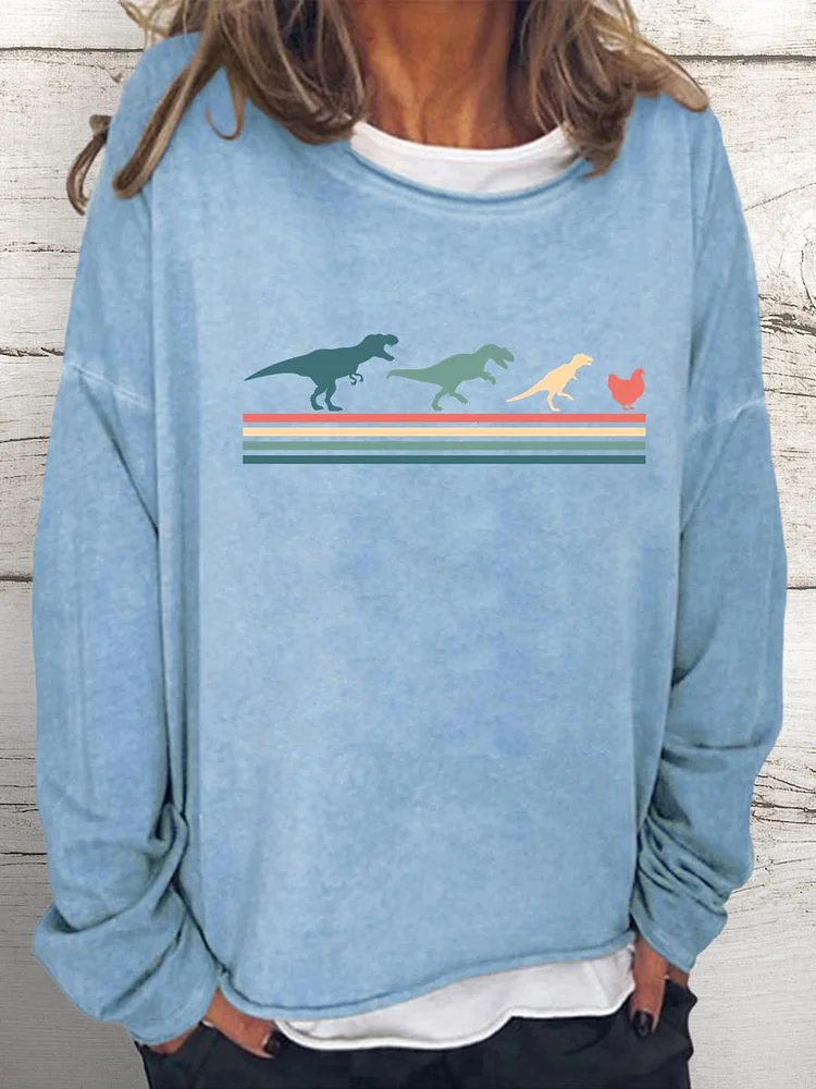 Dinosaur Chicken Women Loose Sweatshirt-0019980