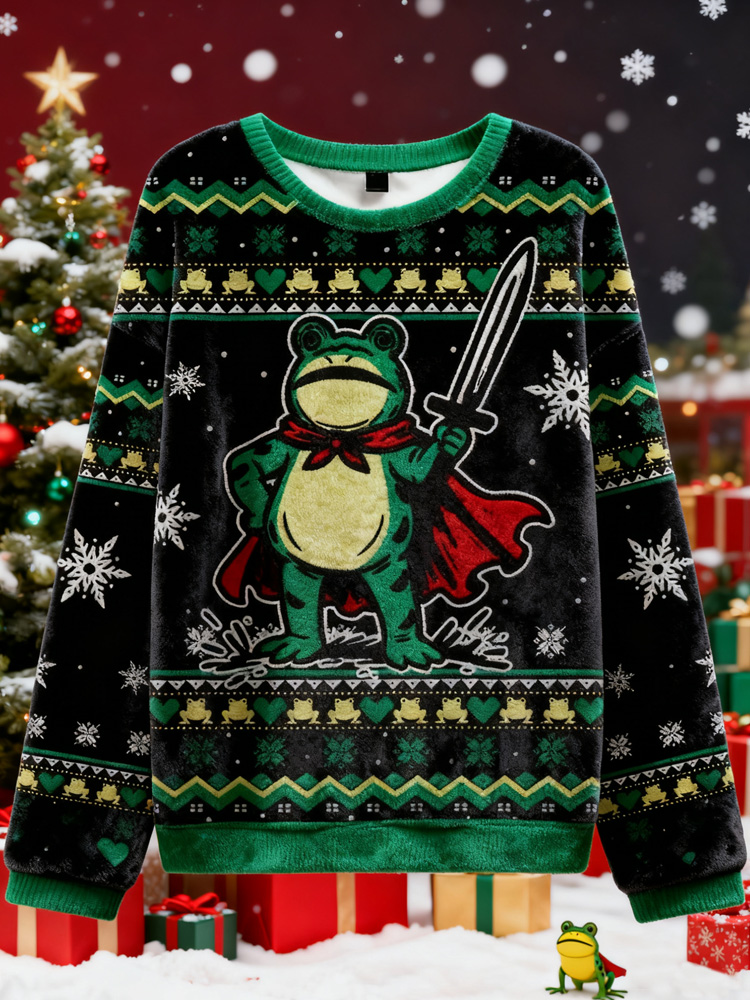 Funny Frog Warrior Christmas Ugly Flannel Sweater elevenforest