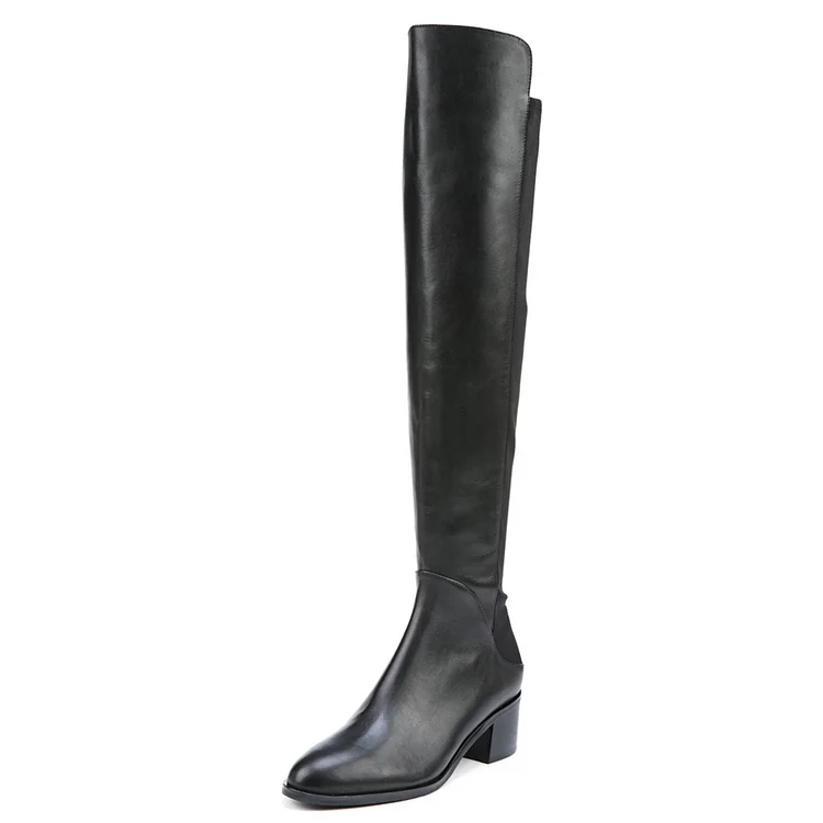 Black Long Boots Chunky Heel Fashion Over-the-Knee Boots |FSJ Shoes