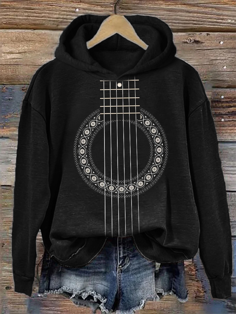 Vintage Guitar Inspired Graphic Cozy Hoodie wearshes