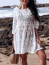 Gauze Crochet Three-Quarter Sleeves Cover-Ups Tops