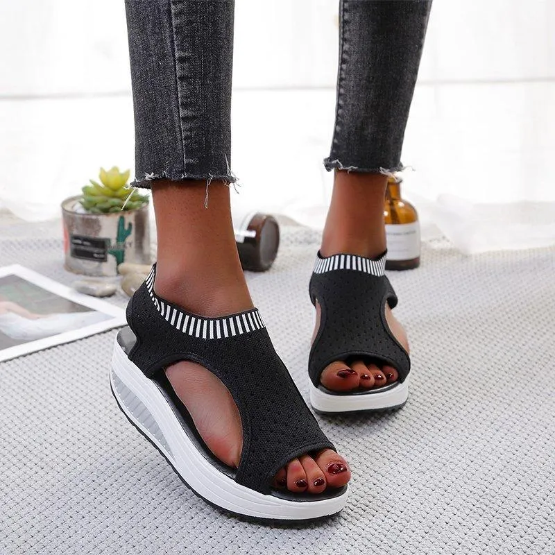 Gladiator Sandalias Mujer 2021 Female Wedge Heels Shoes Women Summer Comfortable Sandals Slip-on Flat Sandals Platform Sandalias