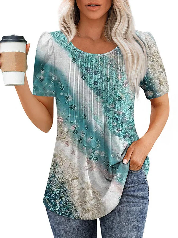 Women's Short Sleeve Scoop Neck Floral Printed Graphic Tops