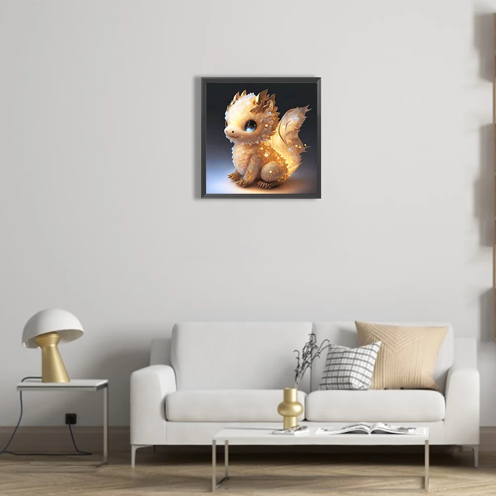 Full Round Diamond Painting 30*30cm - Golden Little Dinosaur