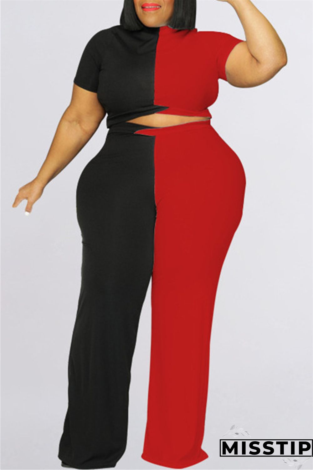 Yellow Black Fashion Casual Solid Patchwork Half A Turtleneck Plus Size Two Pieces