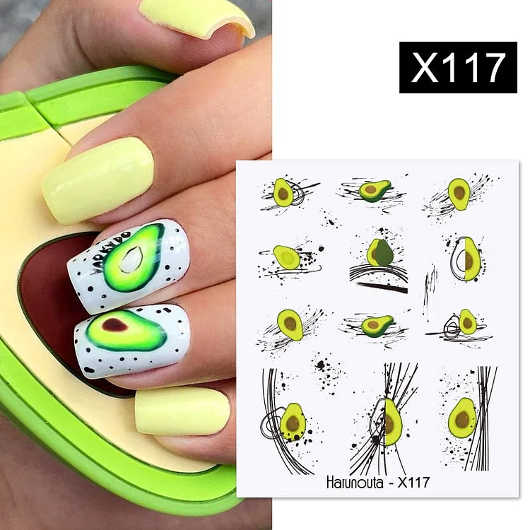 Harunouta Abstract Line Avocado Fruit Leopard Nail Water Sticker Decals Flower Leaves Slider Decoration For Autumn Nail Design