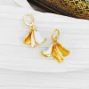 Elegant White & Golden Petal Tassel Earrings