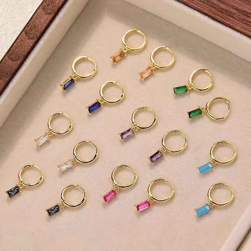 1 Pair White Gold Plated Gold Plated 925 Sterling Silver Zircon Geometric Drop Earrings