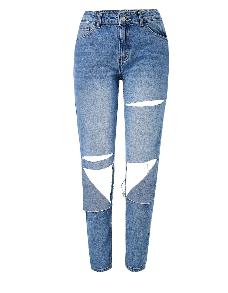 Women's High Waisted Loose Straight Denim Cropped Pants with Big Ripped