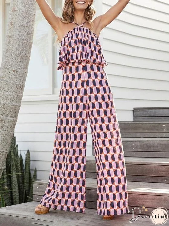 Elegant Print Sleeveless Halter Jumpsuit for Women
