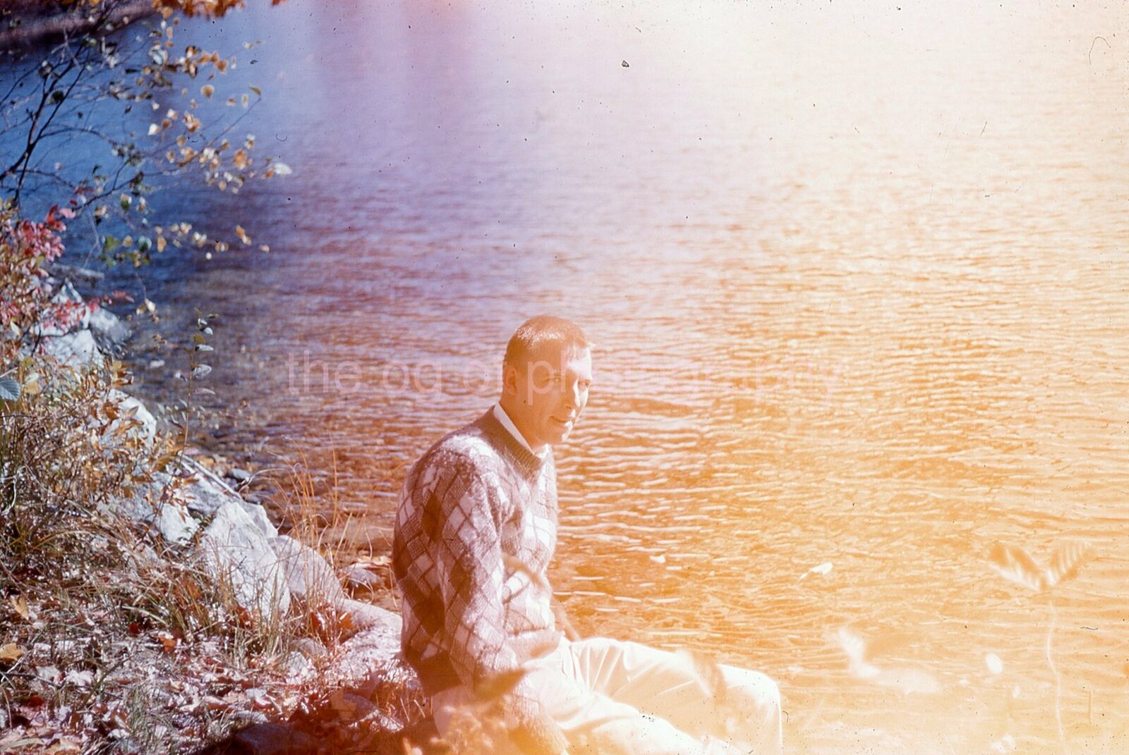 THAT DAY By The Lake 35mm FOUND SLIDE Vintage COLOR Man ORIGINAL Photo Poster painting 21 T 67 T