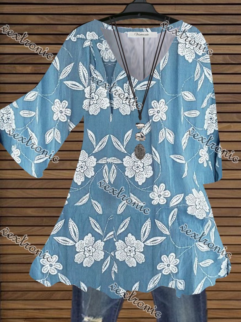 Women Casual Half Sleeve V-neck Floral Printed Tops