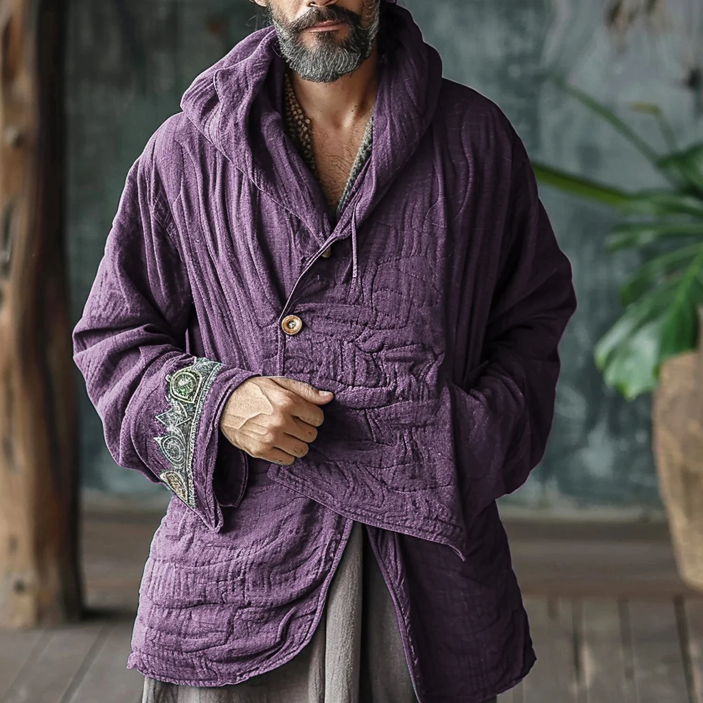 Men's Linen Ethnic Casual Padded Hoodie Warmth Hoodie Jacket-inspireuse