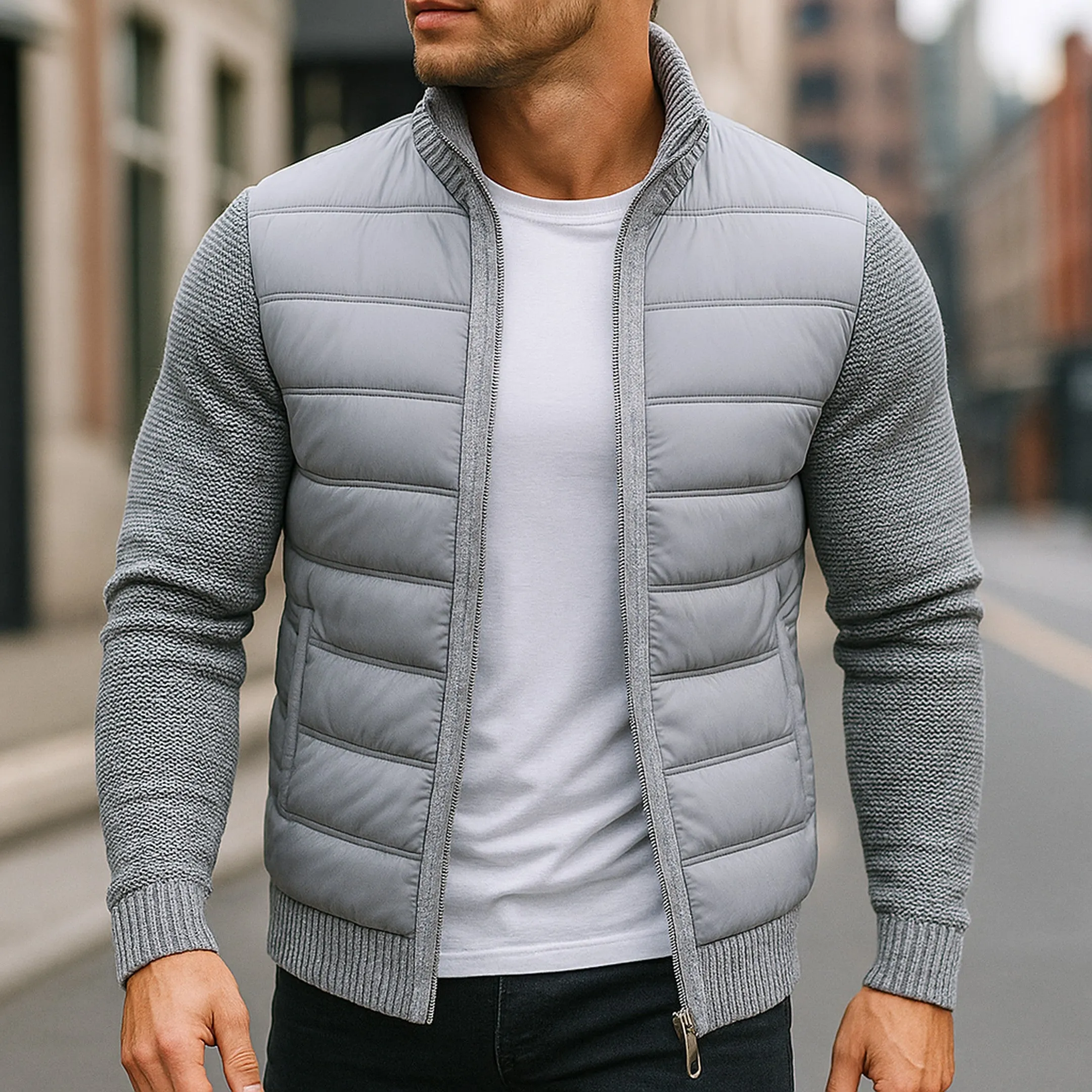 Men's Hybrid Quilted Jacket &ndash; Knit-Sleeve Lightweight Layer