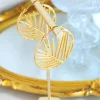 Creative Palm Leaf Round Golden Earrings