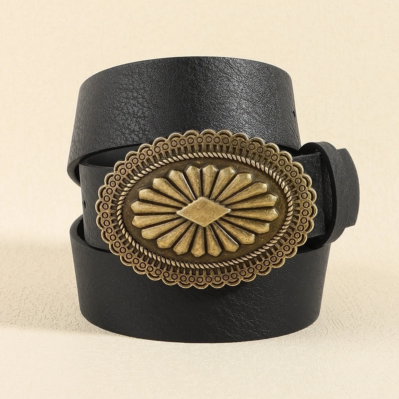 Retro Geometric Pu Leather Alloy Plating Women’s Leather Belts