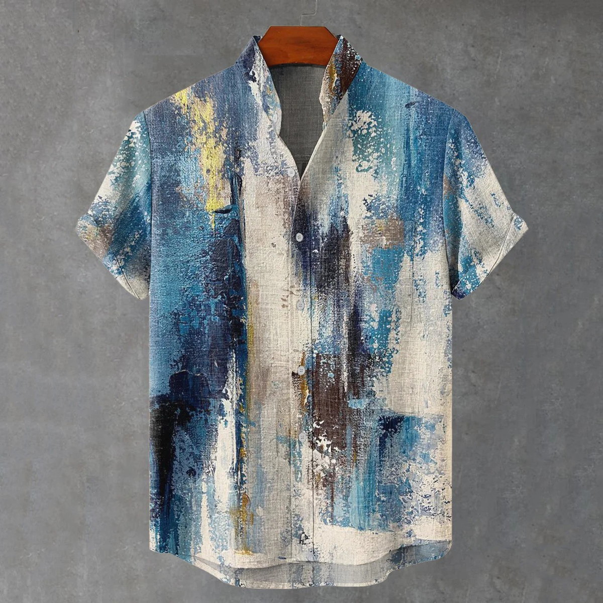 Men's Vintage Abstract Geometric Oil Painting Gradient Art Short Sleeve Shirt  artssus
