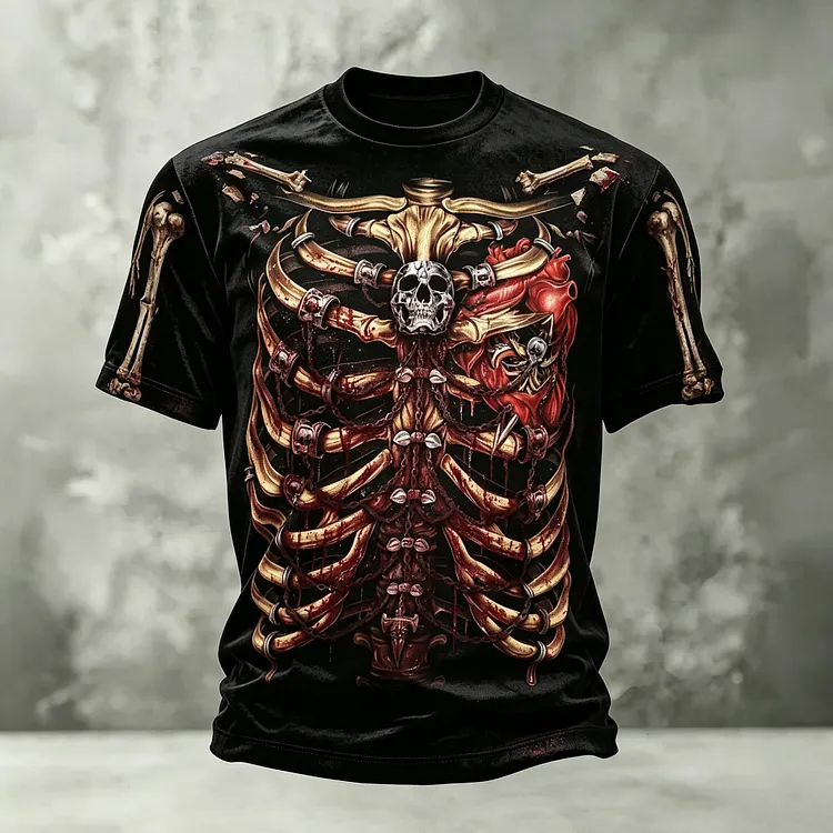 Men's Halloween Human Skeleton Print T-shirt