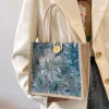 Floral Painting Linen Tote Lunch Gift Handbag