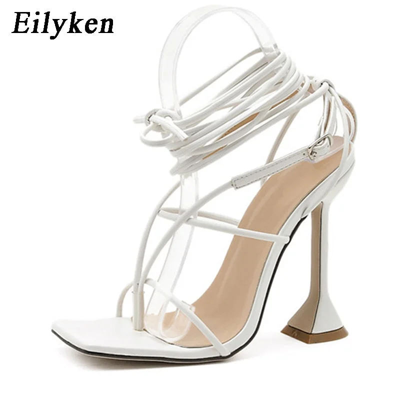 Eilyken 2022 New Women Gladiator knee high Sandals Open toe Lace up Cross Strappy Sandals Women High heels Fashion Sexy shoes