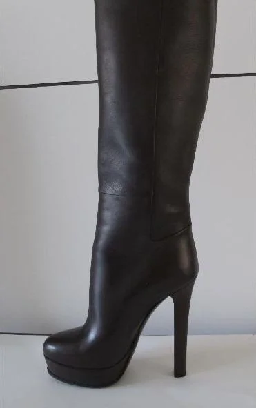 Gucci Black Leather Alexa Platform Knee High Boots Size 38 Gucci