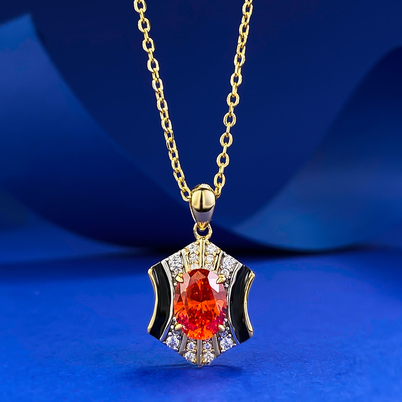 MIKAMU S925 Silver 6*8mm Oval Fanta Orange Necklace Pendant for Women - Simple and Fashionable