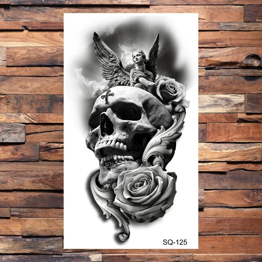 Skull Temporary Tattoos For Adults Men Realistic Tiger Lion Forest Praying Tatoos Vampire Snake Fake Tattoo Sticker Body Leg